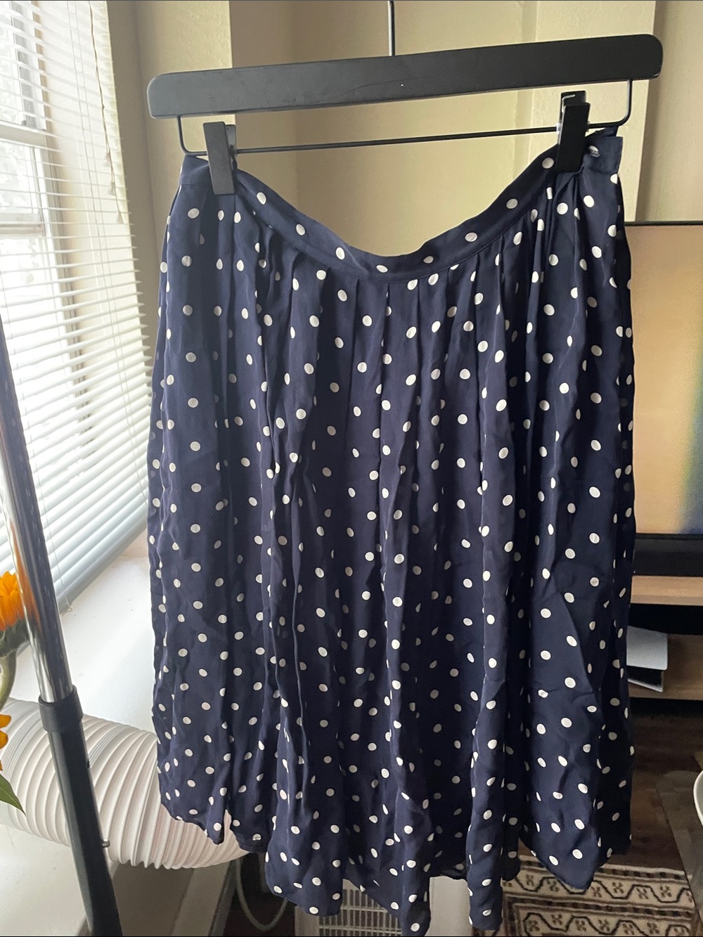 Vintage Ralph Lauren Navy Polka Dot Silk Skirt